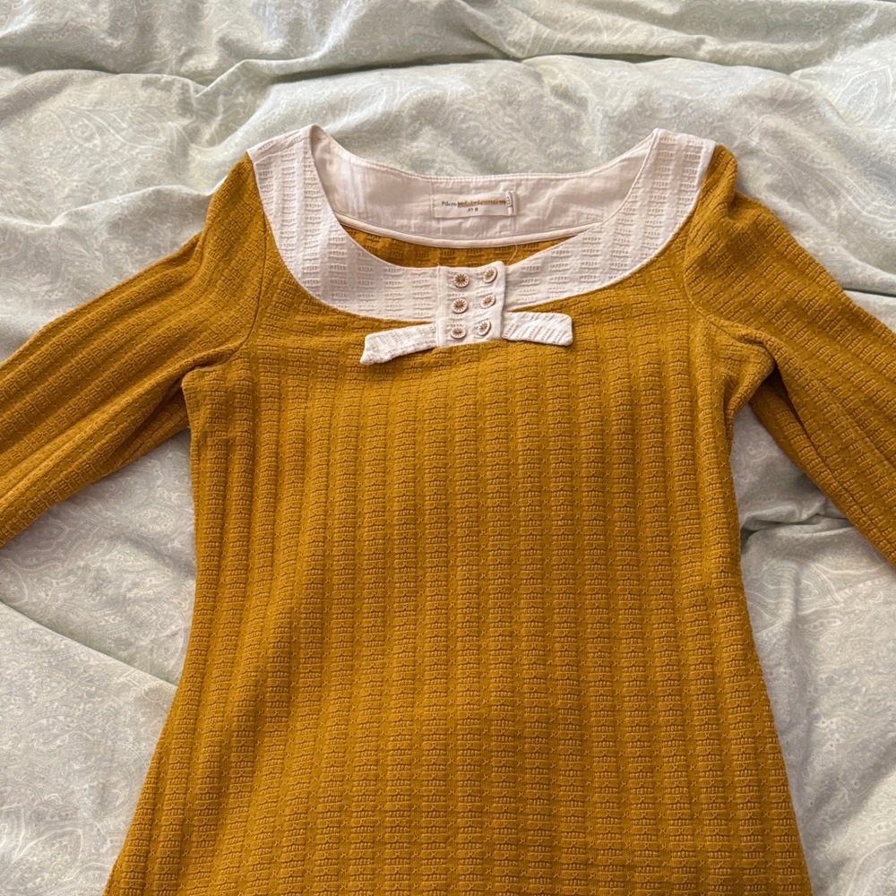 Anthropologie Mustard Yellow Women’s Top with Bow Detail